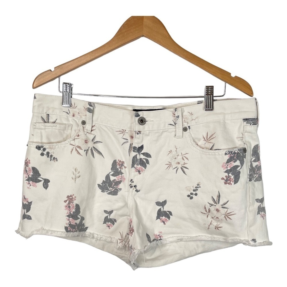 Lucky Brand Womens The Cuff Off Jean Short Size 10 White Floral  Bohemian Grunge